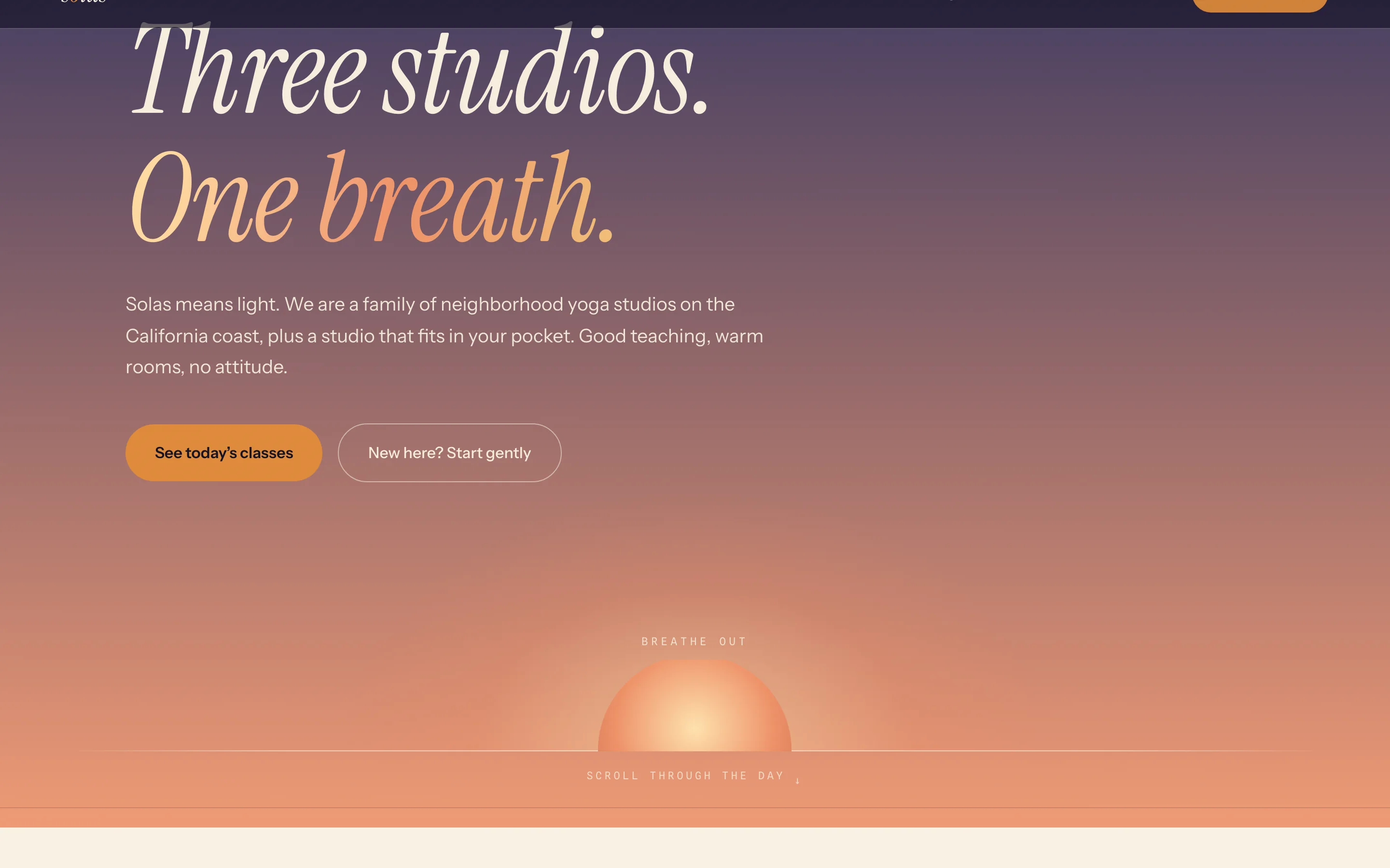 Solas Yoga · Sundial homepage screenshot